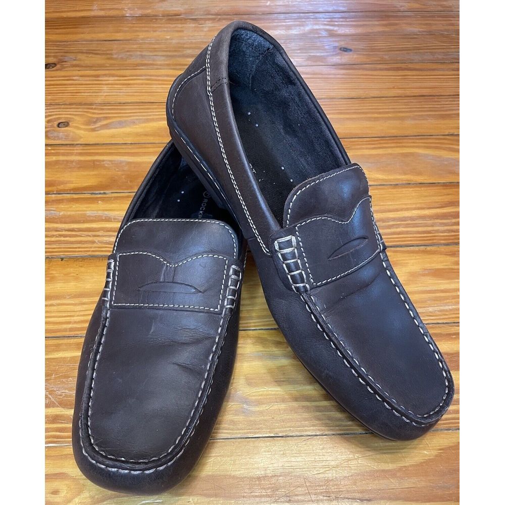 ROCKPORT Driving Moccasin Penny Loafer Dark Brown Leather Size 10‎